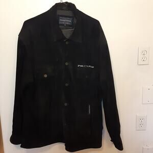 Vintage Phat Farm Mens 2XL Black Suede Leather Jacket Hip-Hop 90s Button